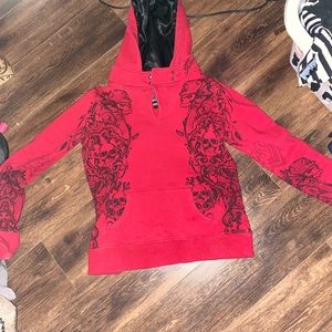 Red with black silk hood